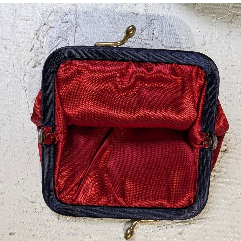 Vintage Rosenfeld Satin Evening Bag OS Navy Blue Gold Chain Clutch - Picture 11 of 12